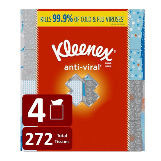 Kleenex Anti-Viral Facial Tissues, 4 Cube Boxes (272 Total Tissues)