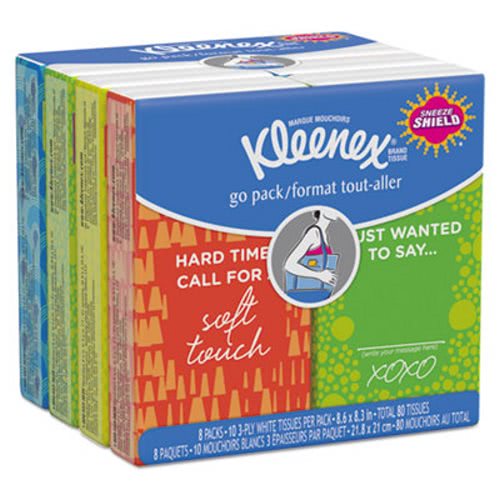 Kleenex Facial Tissue Pocket Packs, 3-Ply, White, 10 Sheets/Pouch - 8 Pouches/Pack (Pack of 2)